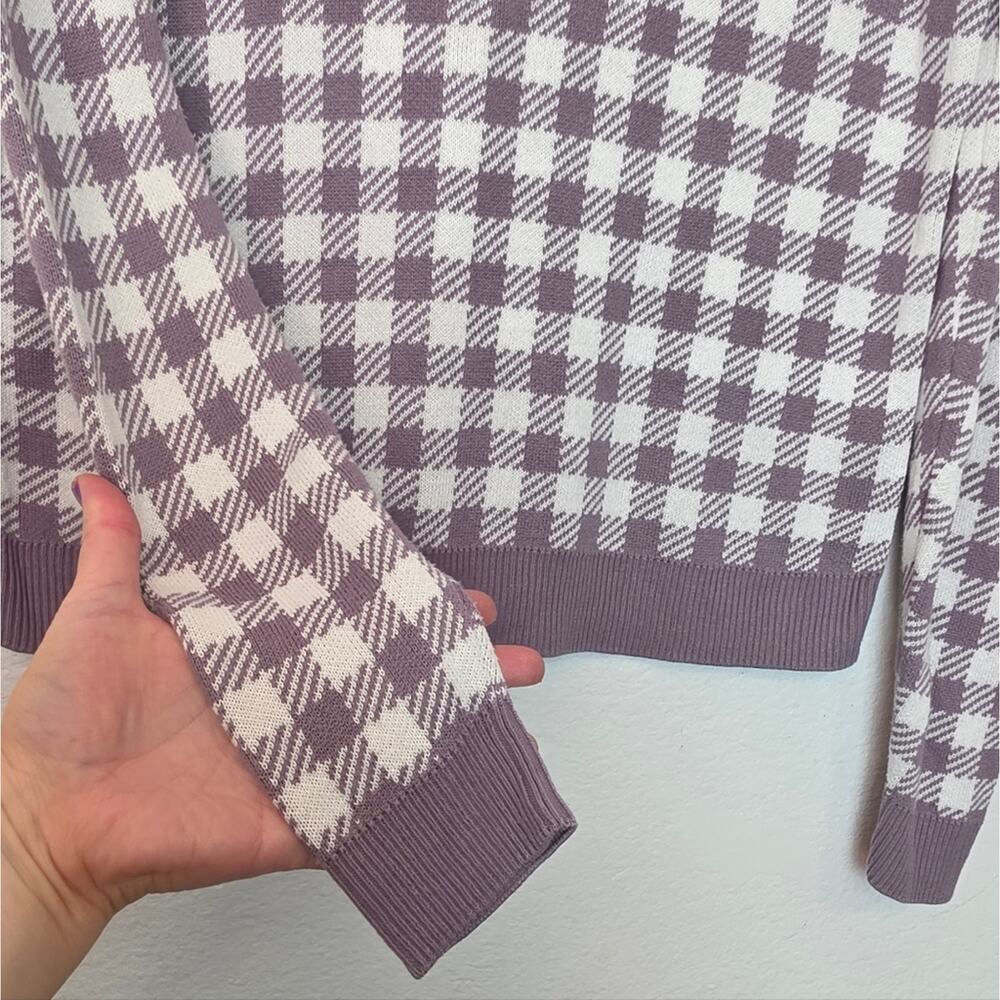GARNET HILL Gingham Pima Cotton Pullover Sweater Purple Preppy Sz Small - Picture 9 of 12